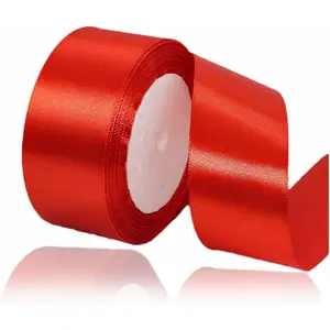Red Ribbon 1-1/2 Inch x 25 Yards, Solid Color Fabric Satin Ribbon for Gift Wrapping, DIY Crafts, Bridal Bouquets, Wreaths, Bows, Sewing Projects, Baby Shower and Wedding Party Decoration