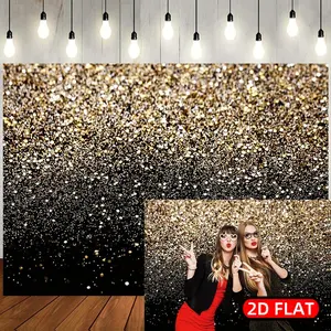 1PC,2D Flat Luxury Black Gold Gradient Glitter Backdrop, Party Wedding Birthday Shooting Decoration Background, Brilliant Shining Photo Backdrop, Photography Studio Event Decor Backdrop