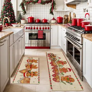 Christmas Kitchen Rug Set, Gingerbread Man Cane Candy Mat, Holiday Cooking & Celebration Carpet, Pet Friendly Non-Slip Soft Plush Pad, Farmhouse Kitchen Rug