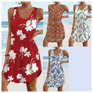 Summer vacation beach dress, loose V-neck sleeveless tank dress i h bodycon sexy slit midi winter lily valley halar a easy p capri sun sophie flower round neck Adjustable Strap A-Line gypsy brown vlora kal trina shopping long sleeve corset fashion Cowl kb