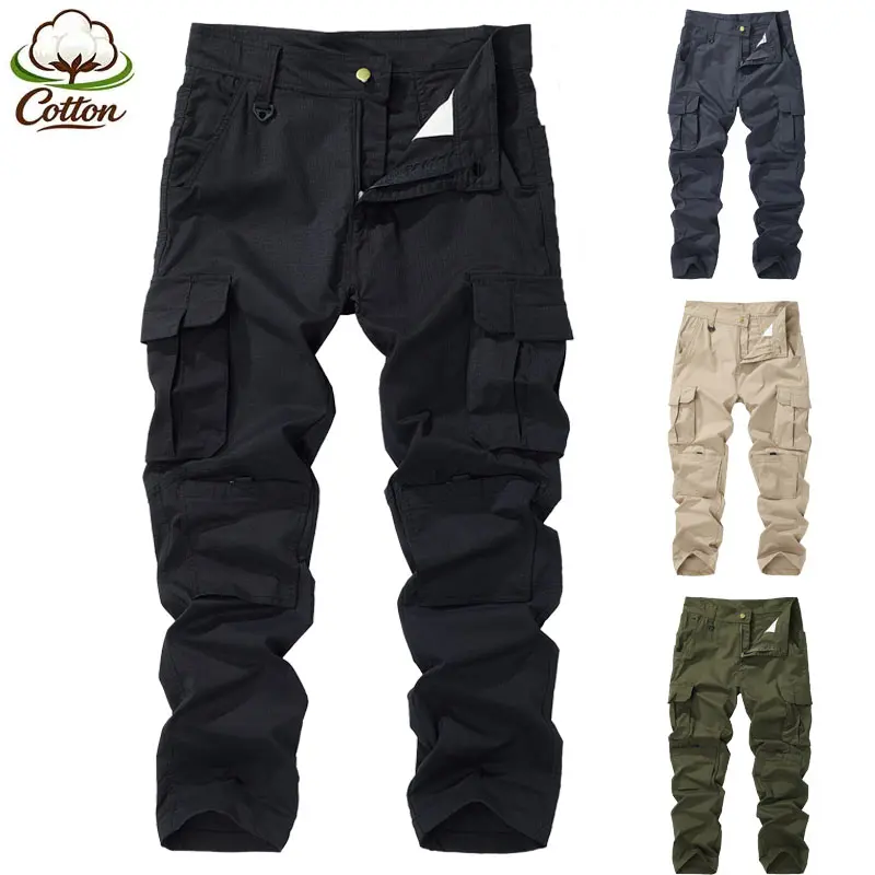 Men’s durable outdoor training pants; men’s multi-pocket work pants; men’s solid-color tactical cargo pants with pockets; regular-fit athletic pants with pockets for autumn.