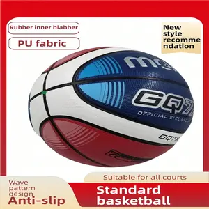 Professional Pu7 Basketball, Sports Ball, High Elasticity, Blue Accents, Indoor/cement Court, Durable PU Material, Ideal Gift