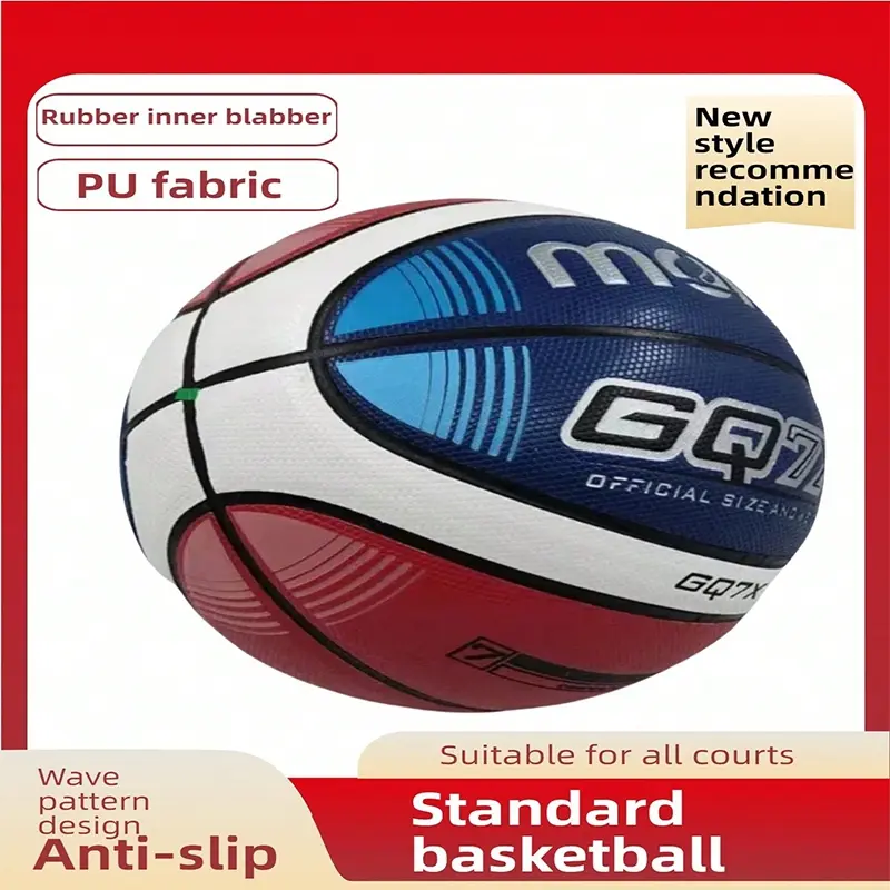 Professional Pu7 Basketball, Sports Ball, High Elasticity, Blue Accents, Indoor/cement Court, Durable PU Material, Ideal Gift