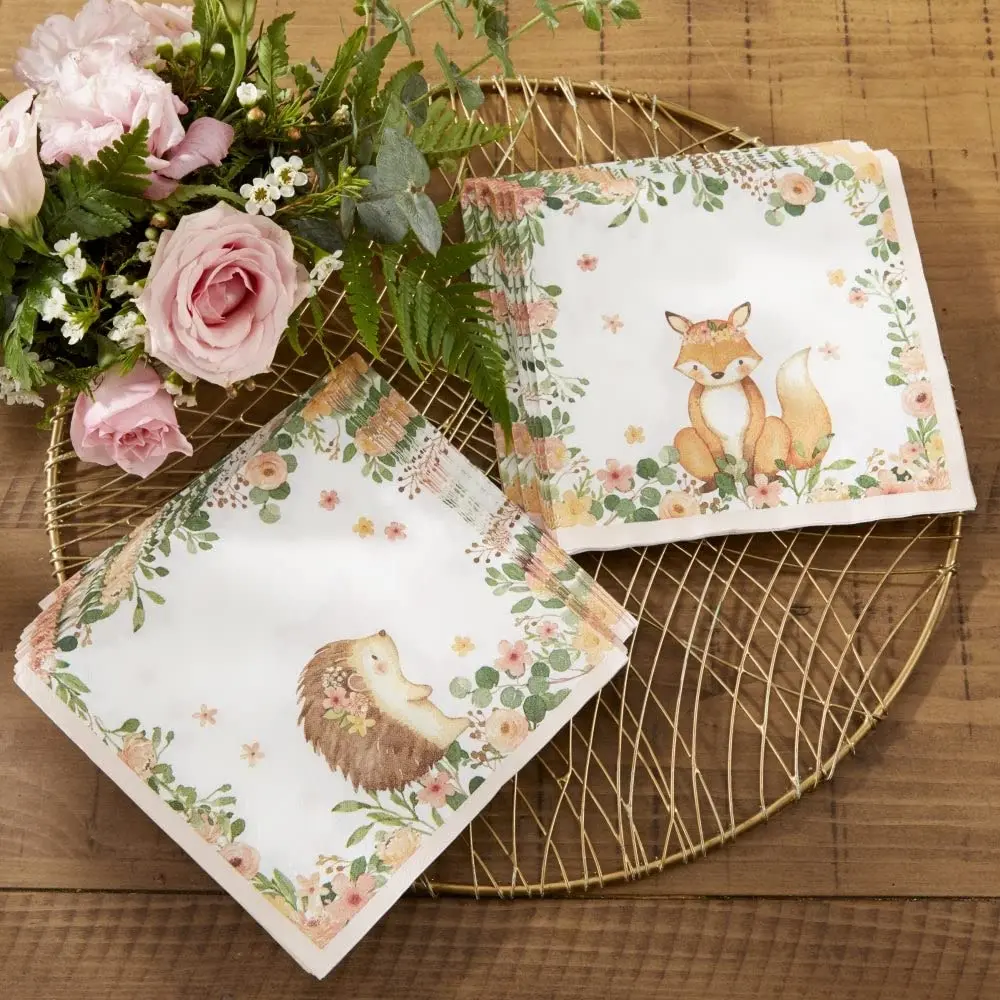 Kate Aspen Decorative 2 Ply Paper Napkins - Set of 120-6.5 Inch Durable Disposable Serveware, Easy Cleanup for Birthday, Baby Shower, Children Party (Bulk) - Woodland Baby, Pink