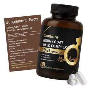 Cunkore Men's Formula 10-in-1 Horny Goat Weed Complex | Energy, Stamina & Focus | Zero Sugar | L-Arginine, Magnesium Extract, Trbulus Terrestris Extract (fruit), Thirsty Goat Weed Extract (leaf), Maca Extract (root) | 60 Capsules