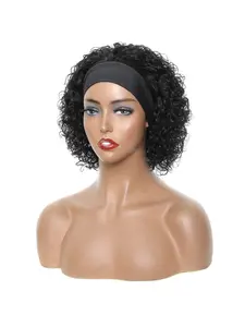 6 Inch Short Curly Elf Wig for Women, No Glue No Lace Human Hair Wig, 180% Density Natural Color Bob Style with Headband, Unisex