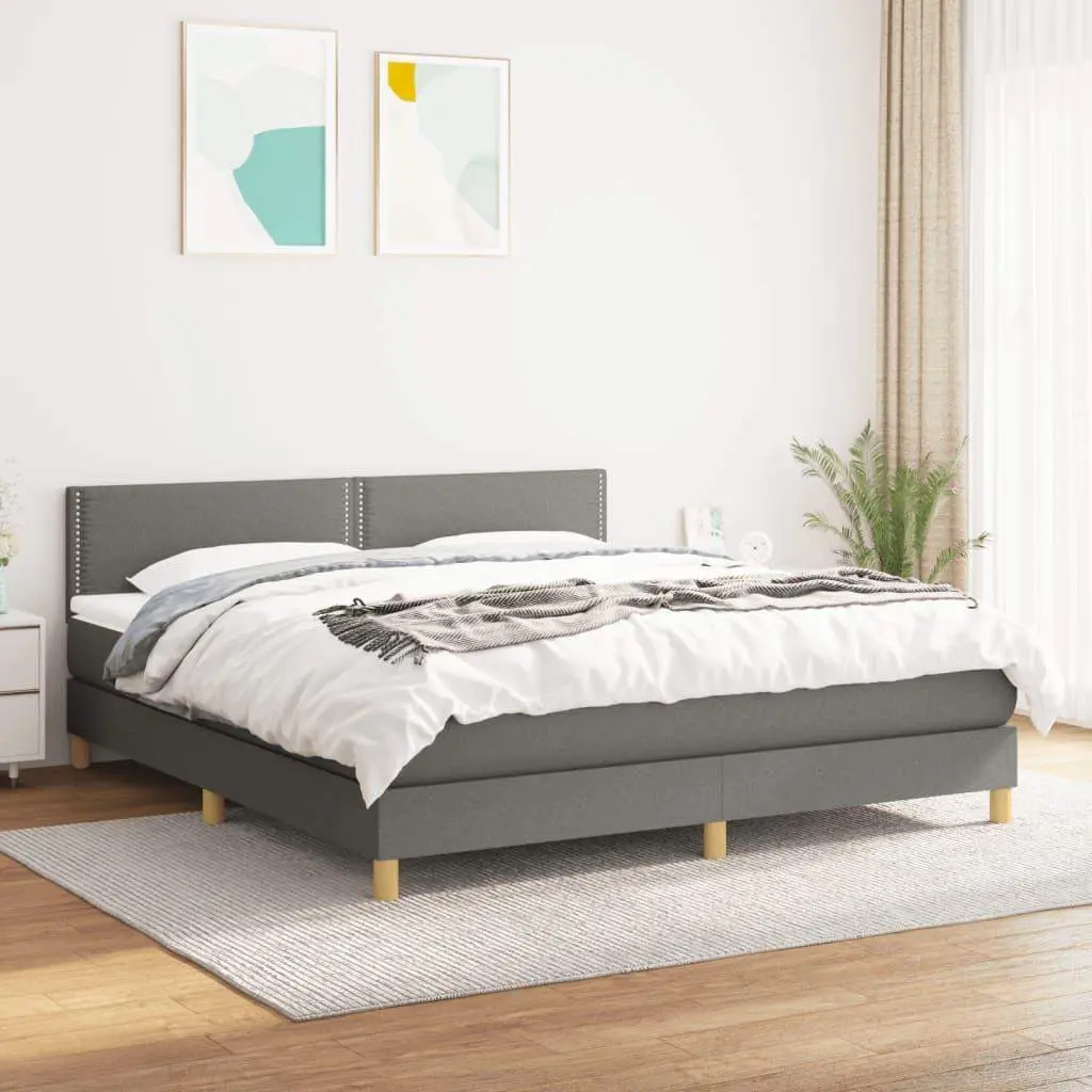 Box Spring Bed with Mattress Dark Gray California King Fabric