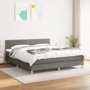 Box Spring Bed with Mattress Dark Gray California King Fabric