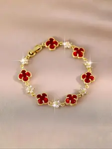 Four-Leaf Clover Zircon Fashion Flower Bracelet, Cubic Zirconia Bracelet, Women's Elegant Double-Sided Simple High-Quality Hand Jewelry