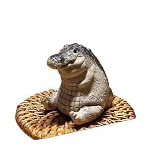 ANSQU Handmade Crocodile Figurine Tea Pet Alligator Statue for Tea Set Accessories Desk Pet Animal Ornament Gifts for Tea Lover Friends Christmas Party Favors Christmas Gift Set Stock Up Christmas Decorations