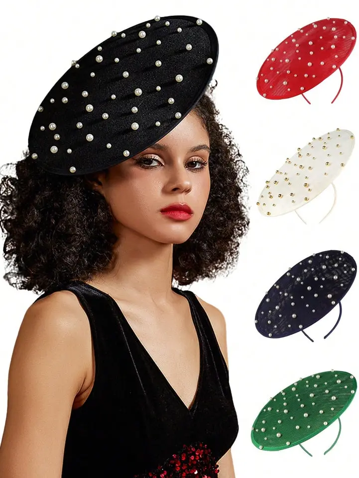 1pc Tea Party Faux Pearl Fascinator Hat For Women Kentucky Headwear Derby Pillbox Church Hat For Cocktail Wedding Fascinator Headband Mini Hats Tiny Hats Mini Top Hat Mini Cap, School Stuff, Gifts, Hair Accessories, Classy, Festival Outfits, Rave Accessor
