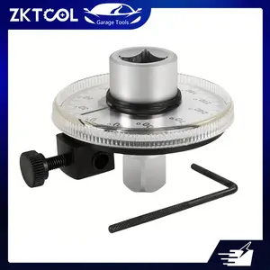 ZKTOOL 1/2 Inch Square Drive Torque Wrench Angle Gauge Kit, 60-Degree, 360° Scale, Chrome-Vanadium Flexible Arm, Holding Rod, Angle Control, Precise Dial, Rugged Housing for Automotive & Motorcycle Repair