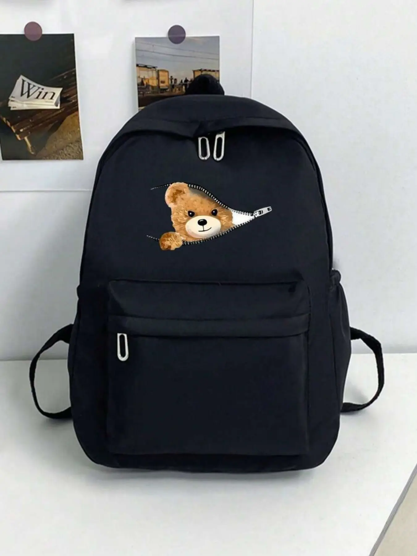 Cute Cartoon Bear Print Backpack, Large Capacity Multi-Pocket Casual Shoulder Bag, Unisex Travel Bag for All Seasons, Bookbag, Casual Daypack, Travel Backpacks