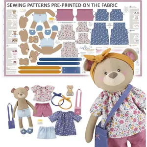 - Sewing Kit for  & Beginners - Cut & Sew Fabric Panel - Sewing Patterns Pre-Printed on The Fabric - DIY Rag Doll Kit with Clothes - Betsy Bear Sewing Project - Incl. Video Instructions