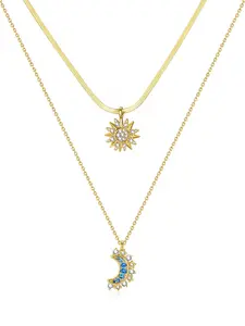 Sun & Moon Couple Necklace Set: Stackable Two-Piece Design, Sparkling Clavicle Chain with "Shining Together" Motif, Unisex for Men & Women, Ideal Holiday/Party Jewelry Gift for Couples/Her