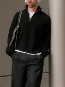 Calvi Golf Men's Quarter-Zip Waffle Knit Layered Sweater, Knitwear, Fashionable Comfortable Sporty Design, Ideal for Outdoor Activities & Cool Weather