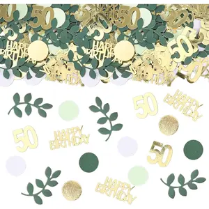Sage Green 50th Happy Birthday Confetti, 50th Birthday Table Decorations Scatter Green  Foil Cake Confetti Decorations for 50 Bday Women Men Party Decor 230 count