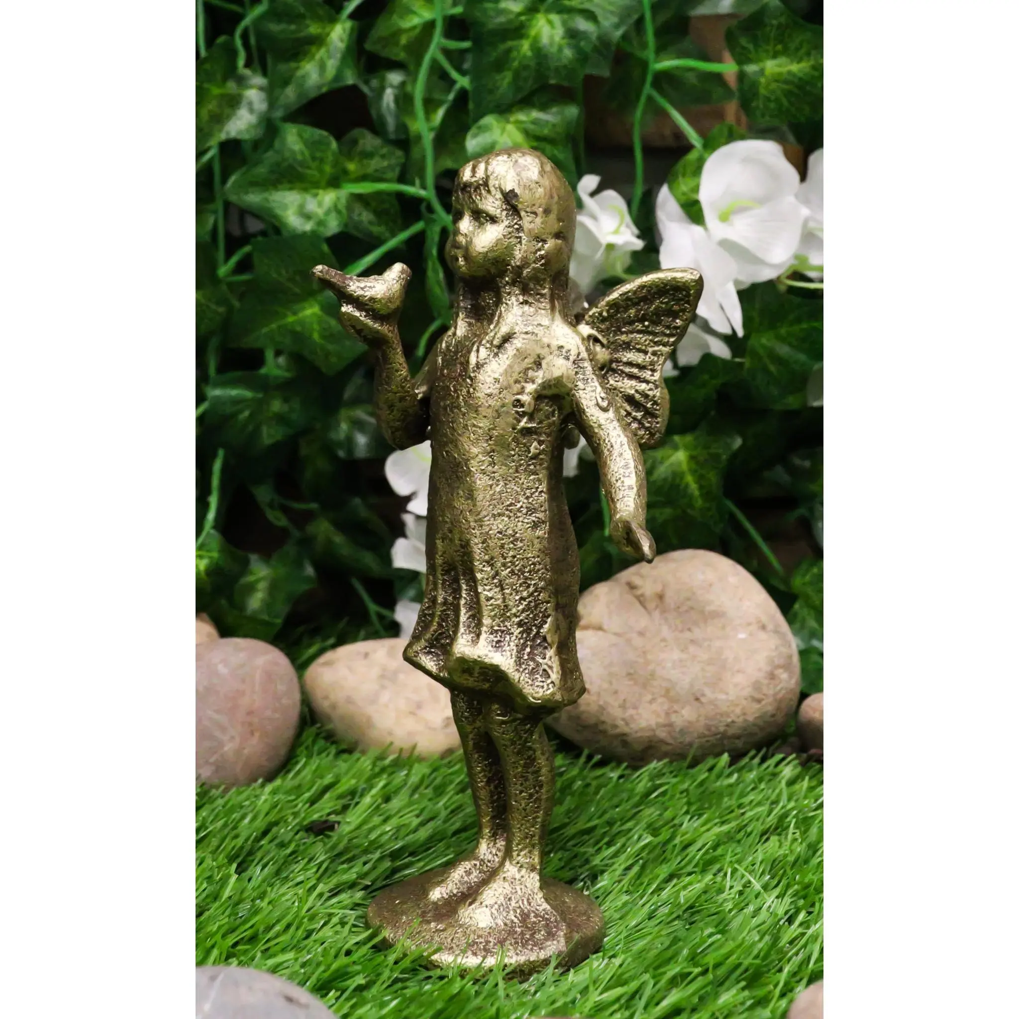 Cast Iron Rustic Enchanted Fantasy Girl Fairy Pixie Faerie With Bird Figurine
