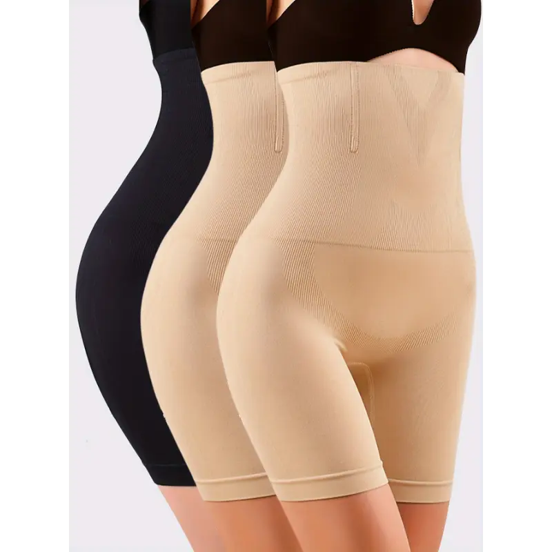 Women's 3-Pack High-Waist Seamless Compression Body Shaping Shorts - Polyamide Blend Knitted Fabric, High-Support Solid Color C-Section Safe Inner Thigh Strapless Full Body Shapewear Underwear for Postpartum Use, C Section Safe Leg Shaping Shorts