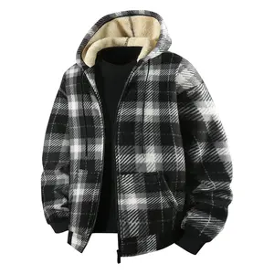 Men's winter Hooded hood Adding fleece clothing featuring a comfortable and skin-friendly plaid fabric shell with a fleece lining for warmth, suitable for everyday commuting.