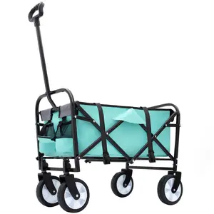 Minimeetall Strap Collapsible Foldable Wagon Cart with strapping system, Beach Wagon , Utility Cart , Utility Wagon Grocery Cart for Camping Shopping Sports Gardeing Fishing Supports 225lbs green Collapsible Multi-Purpose Folding Wagon