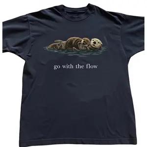"Go with the flow" Printed T-shirt Soft Breathable Cotton Casual Loose Top Comfy Summer Tee for Outdoors and Travel