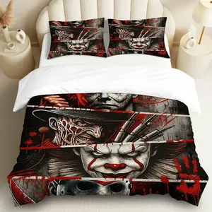 3PCS Decorative Duvet Cover Set, 1 Duvet+2 Pillowcases(Without filler), Horror Clown Mask Blood Halloween theme, Halloween bedding set, Scary Spooky Haunting Design Suitable for decoration Bedroom Dormitory Hotel Guestroom.