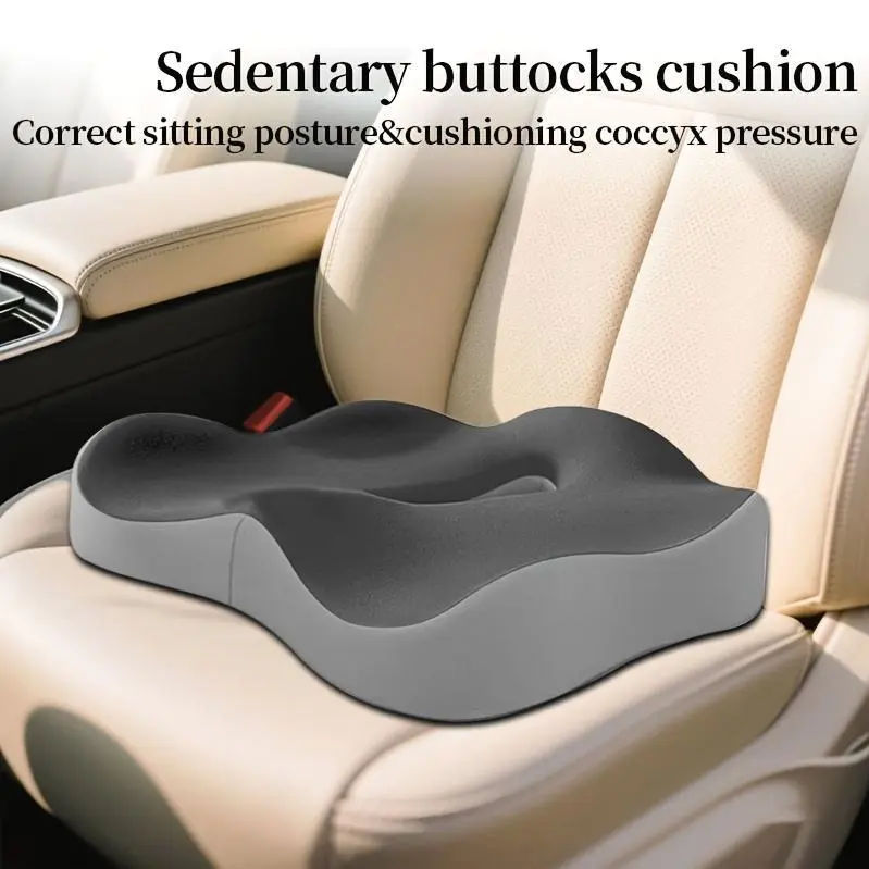 1pc Ergonomic Memory Foam Seat Cushion with Center Groove Design - Pressure Relief & Posture Support, Non-Slip Base, Soft Polyester Cover for Office, Home, Car - White/Black, Seat Cushion for Long Sitting, Posture Improvement, Durable Seating Comfort