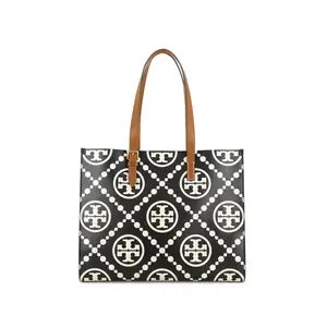 Tory Burch T Monogram 40 Snap Closure Double T Logo Contrast Embossed Leather Tote Bag for Women