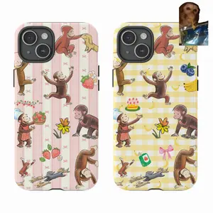 Cute Curious George Smartphone Case, Coquette Strawberry & Banana Cellphone Cover with Gingham Bow for iPhone 17 Air,16,15,14,13,12,11 Pro Max,XR,XS,7,8 Plus,SE & Samsung S26,S25,S24,S23,S22,S21 Ultra - Handheld Device Accessories
