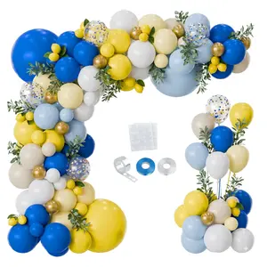 160pcs Royal Blue Yellow Lemon Balloon Arch Kit Italian Summer Party Bridal Shower Decor