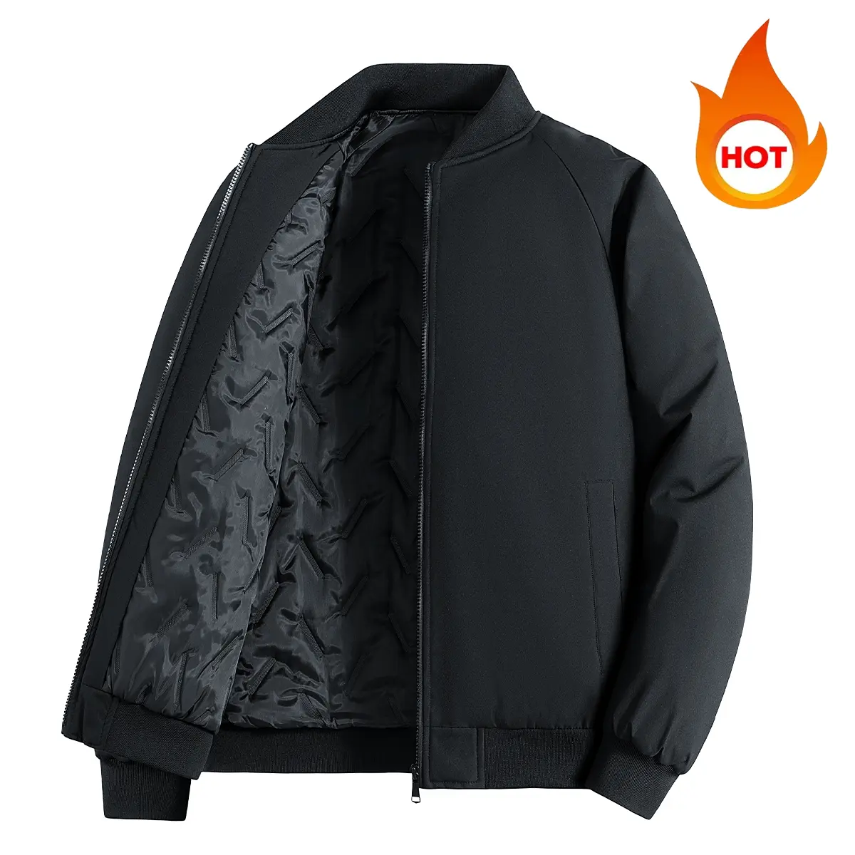 Men's Bomber Jacket, Stylish Plain Polyester Long Sleeve Top, Regular Fit with Zipper for Casual Autumn Winter Wear, Tops