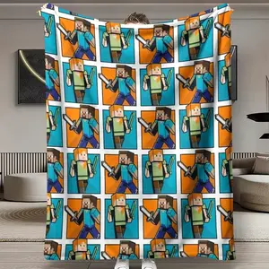 Minecraft Flannel Blanket High Density Wear-Resistant Soft Skin-Friendly Washable Anti-Pilling Long-Lasting Comfort for Gaming Fans