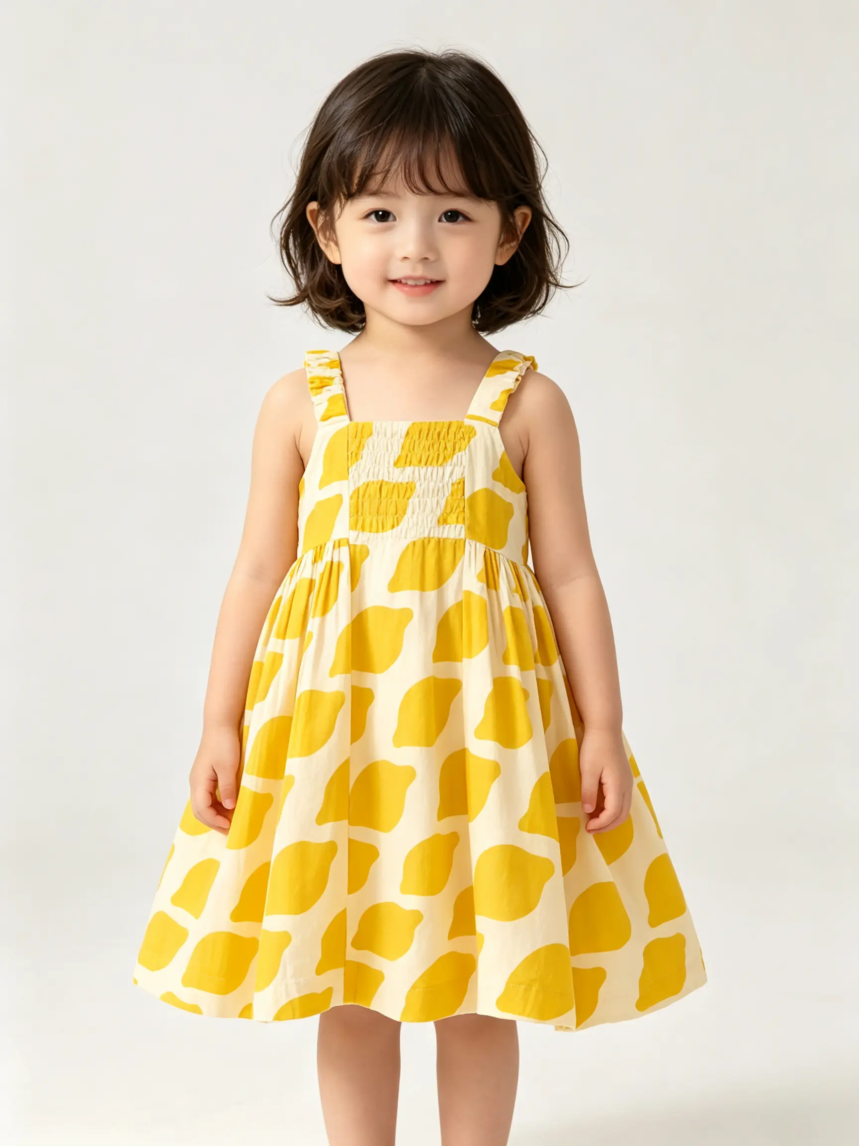 Baby Girls Square Neck Spaghetti Strap Lemon Print Casual Summer Sundress Kids Flowy Swing Dress