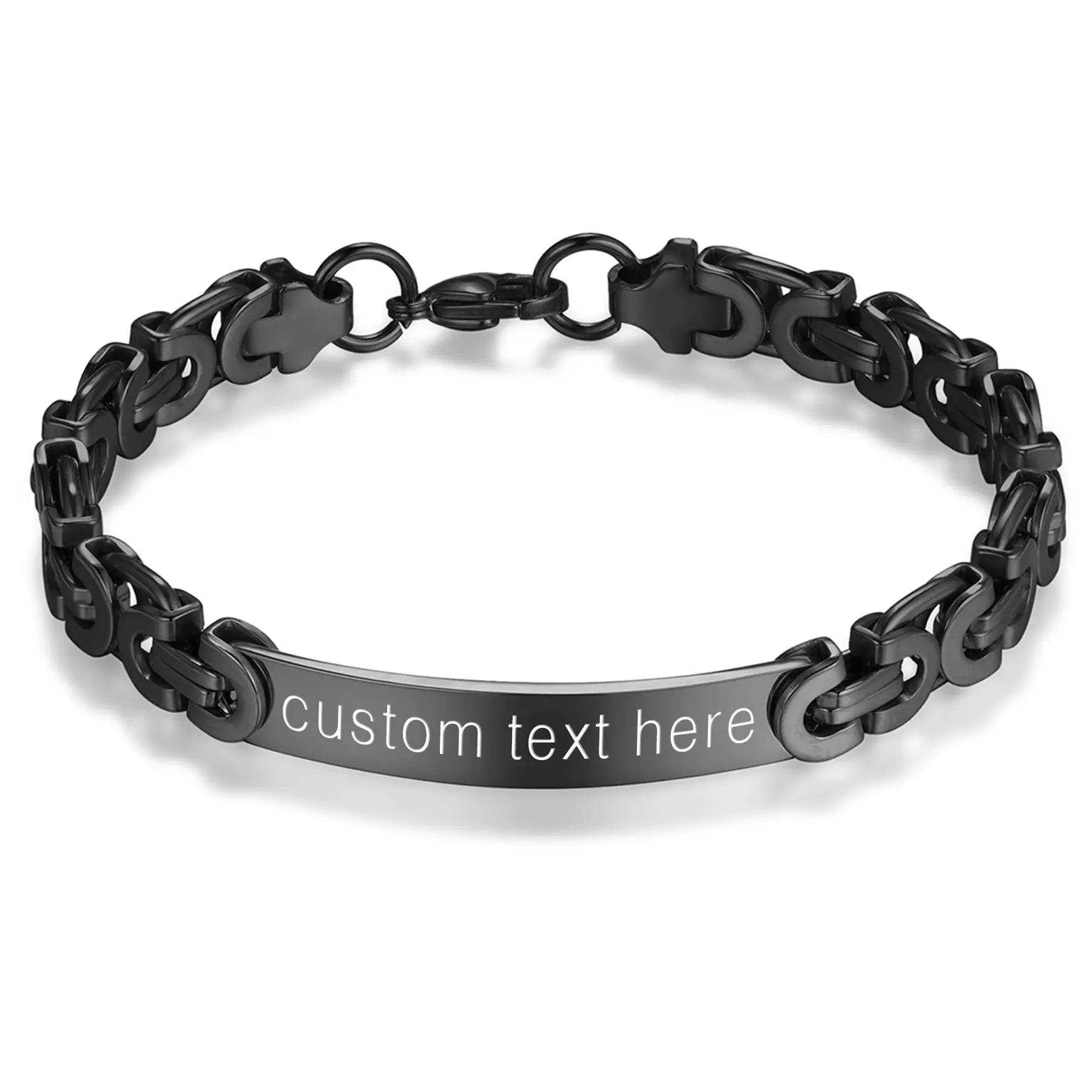 OIDEA Byzantine Stainless Steel Chain Jewelry Bracelet for Couples, His and Hers Matching Set with Custom Engravable ID Plate
