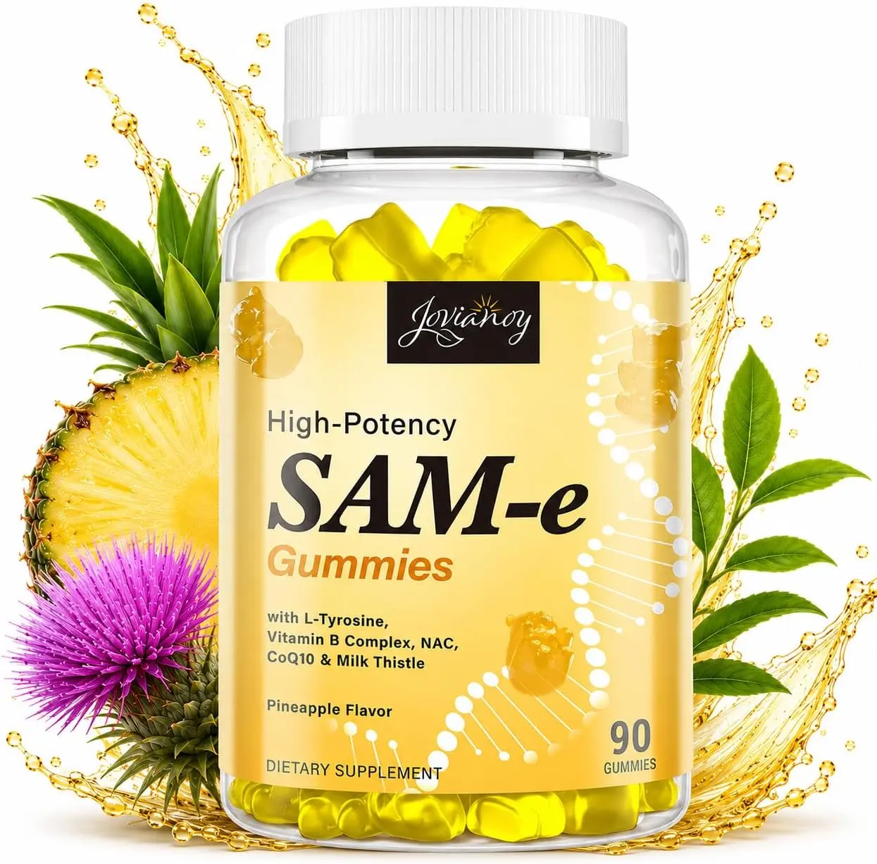 Jovianoy SAM-e Gummies with L-Tyrosine, Vitamin B Complex & NAC, CoQ10, High-Potency SAM-e Supplement - Pineapple Flavor, for Mood, Joint, Cognitive