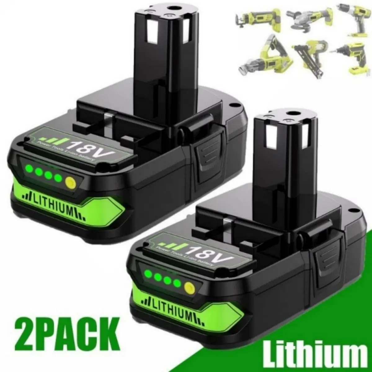 2-Pack 18V 3600mAh Lithium-Ion Battery Replacement for Ryobi 18V Battery Compatible with Ryobi Battery 18V Tools and Chargers Li Ion Batteries Durable Lithium Battery