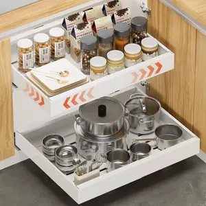2 Pack 16.5" Deep Pull Out Cabinet Organizer, Upgrade 3 Slide Rails Slide Out Drawers for Kitchen Cabinets, Adjustable Width (12.2"-20.4") Pull Out Drawers for Frameless Cabinets