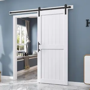 36 x 84 Inch White Barn Door with 6.6FT Sliding Door Hardware Kit & Handle Included, Solid Wood Covered with Waterproof PVC Surface, DIY Assembly Easy Install, H-Frame Fit 32-34in Wide Opening