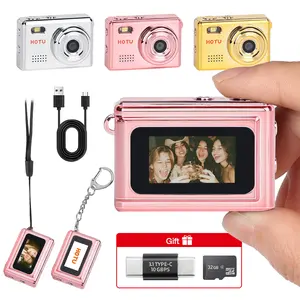 HOTU Y2K Pocket-Size Camera with 32GB Sparkling Rose Gold Mini Keychain Digital Camera 1080P HD 1MP Lens Flash 0.96" Screen Rechargeable Portable Micro Charging Recording Retro Vlog Camera for Travel Concerts Kids Instant Party NewYear Christmas Gifts