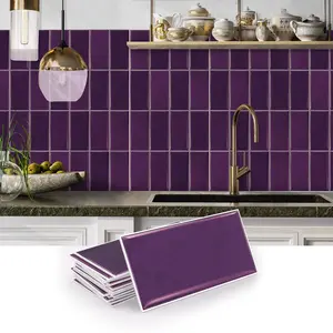 Vintage Purple Crystal Brick Pattern Wall Sticker, 16/32/64pcs Waterproof & Moisture-proof Wall Tile Sticker, Self-adhesive Wall Decal for Kitchen, Bathroom, Laundry Room