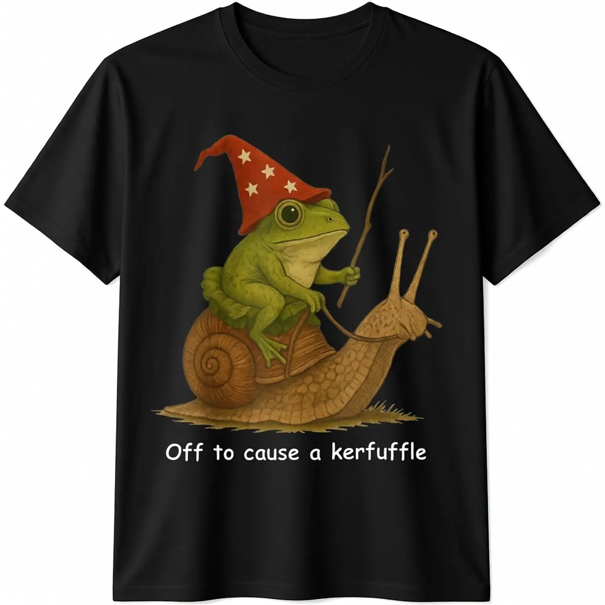 Men's Funny 'Kerfuffle' Frog Wizard Graphic T-Shirt, Casual Artwork Tee in 100% Cotton, Short-Sleeve Crew Neck for Year-Round Wear, Cute Round Neck Top, Preppy, Chic