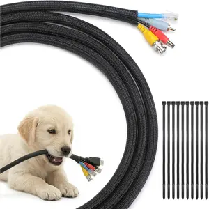 10ft - 1/2 inch  Sleeve Cord Protector, Split Braided Wire Loom Tubing for TV  USB  Organizer,  Management Cord Protectors from Pets no , Black (with 10 Zip Ties)