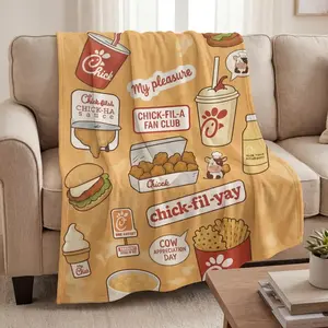 Fast Food Lover Blanket, Chicken Sandwich Throw, Funny Snack Collage Flannel Blanket, Foodie Gift Raising Cane's, Soft Warm Food Lover Gift, American Fast Food Style, Perfect for Home Use and Food Theme Parties, Food Themed Blanket,summervibes