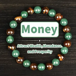 GleamJoy L 1pc Money Attraction Bracelet with Green Aventurine & Tiger Eye - Solid Unscented Prosperity & Wealth Amulet for Birthday, Anniversary, Summer Vacation & Theme Parties Jewelry Charms Abundance