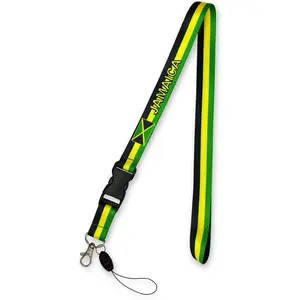 Millennial Lanyard Jamaica Neck Strap Black Green Yellow Keychain ID Badge Whistle Holder 20 Inch Durable Polyester with Metal Clasp