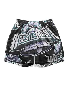 WWE Wrestling Mesh Shorts Men Logo Pattern Street Style Summer Gym Athletic Casual Loose Comfortable Sports Training Wrestling Fans, WWE Mesh Shorts
