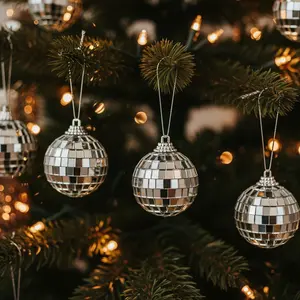 24 Pcs Silver Disco Mirror Ball for Party Decoration Christmas Tree Wedding Shiny Plastic PVC Ornaments with Hanging String Ideal for Theme Events