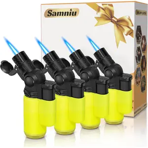 4 Pack of Mini Lighter, Windproof 45° Rotatable Jet, Multi-Purpose Butane Lighters for Candle, Fireplace, Christmas Favors (Gas not Included)