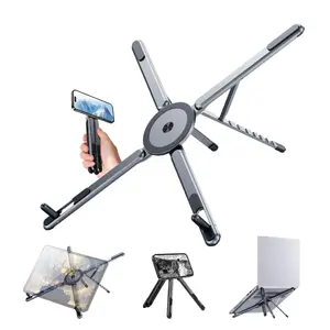 3-in-1 MagSafe Magnetic Stand, Foldable Aluminum Alloy Holder for Laptop, Tablet, Phone - Compact Gray Portable Travel Computer Accessory